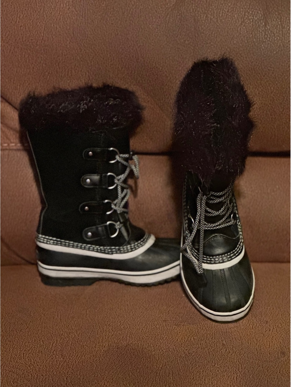 Sorel Joan of Arctic Waterproof Winter Boots Black Suede Faux Fur Women's Size 4